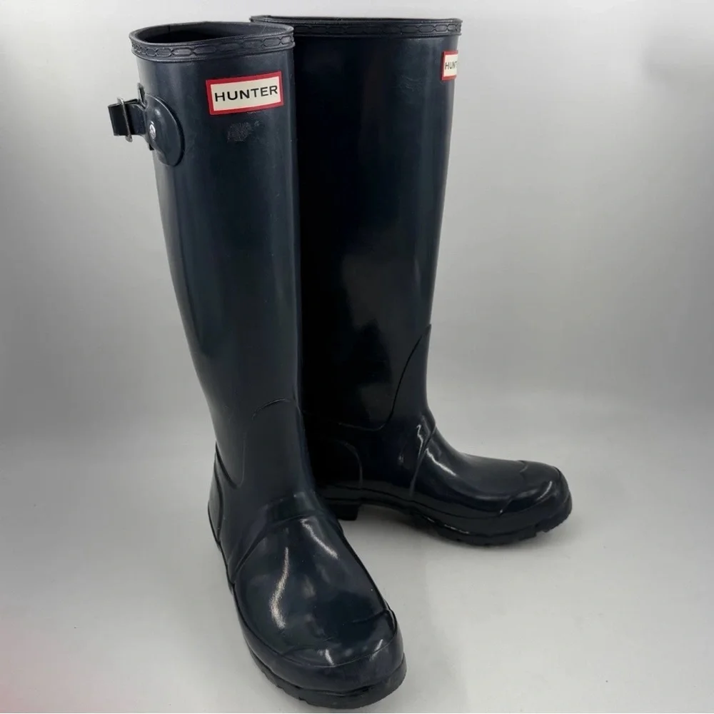 Hunter Women’s Original Tall Gloss Rain Boots-SZ 6-Blue Natural Rubber “Wellies”